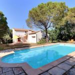 Piscine, pins et maison