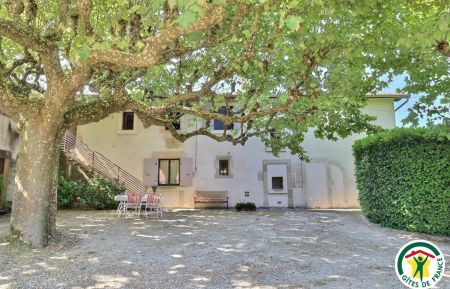 Le gîte et son salon de jardin privatif dans la cour sous les platanes Gîte n°G77291 Charmes-sur-l'Herbasse - Drôme - Le gîte et son salon de jardin privatif dans la cour sous les platanes